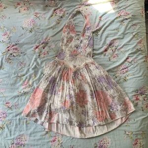 Pastel Floral Vintage Bow Halter Dress